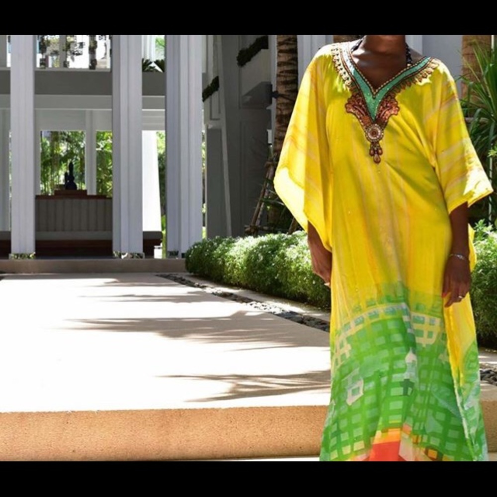 Kashkha Yellow Beach Cover Up - Kaftan